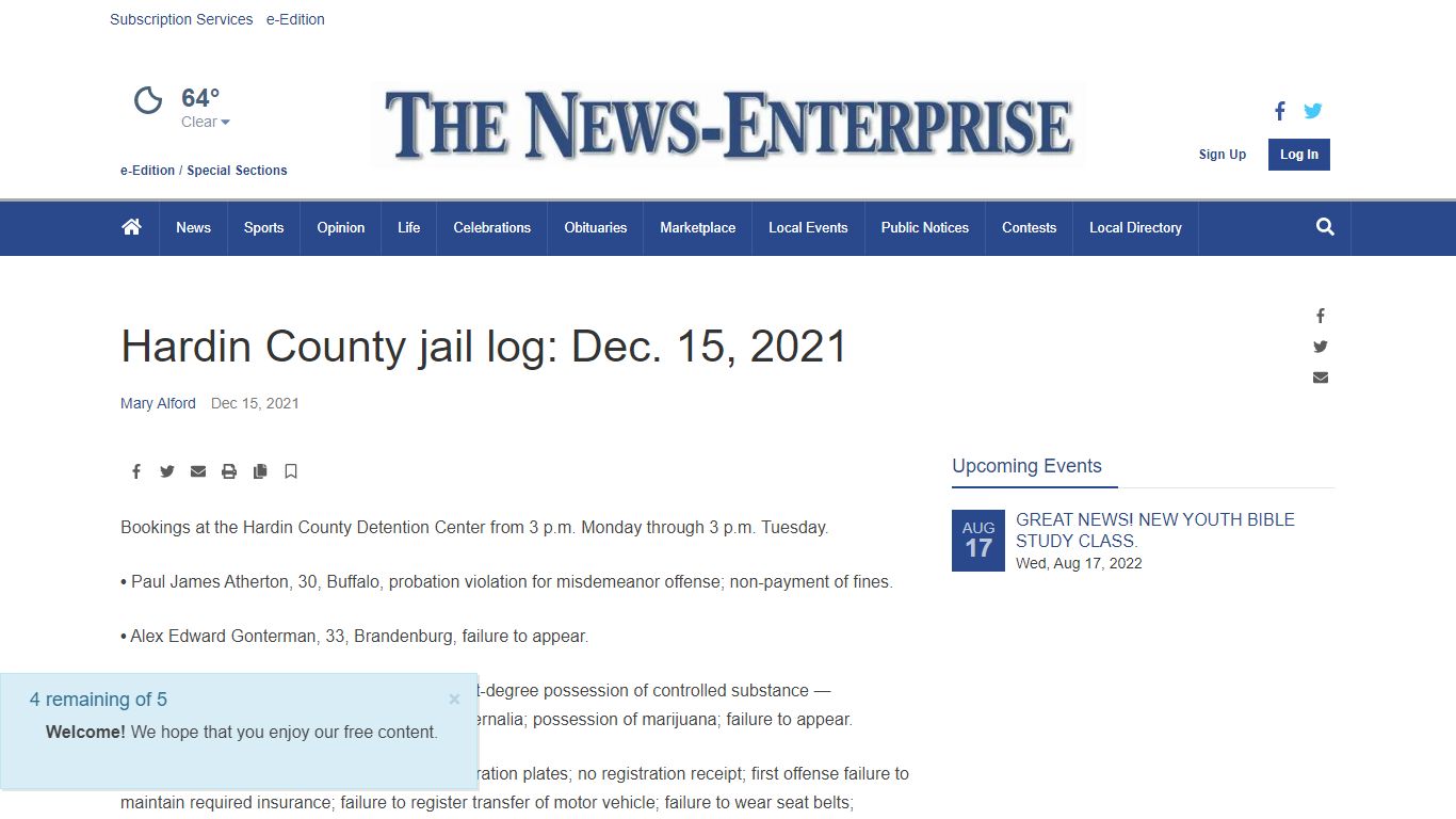 Hardin County jail log: Dec. 15, 2021 | Public Records ...